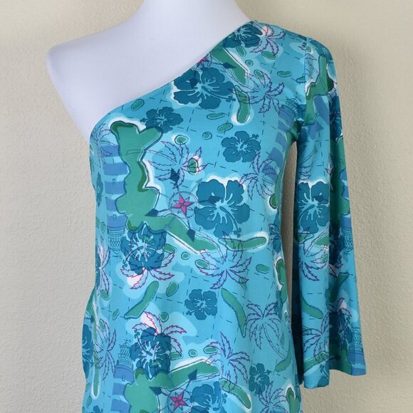 Tracy Negoshian One Sleeve Island Tropical Print Dress - S - Picture 8 of 8